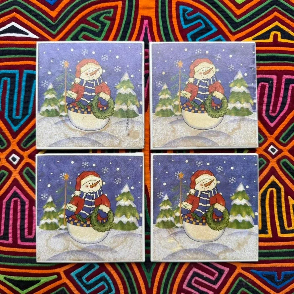 Vintage Christmas‎ snowman coaster set ☃️